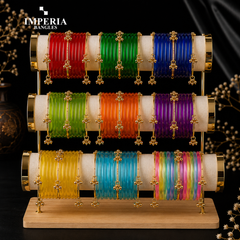 Jelly Glass Bangles with Gold Ghungroo | 9 Colors | Women's Traditional Set