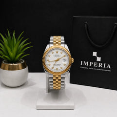 Premium Rolex Datejust-Style Two-Tone Watch - Luxury Men's Wristwatch with Date Window | Pakistan's Best Branded Timepiece