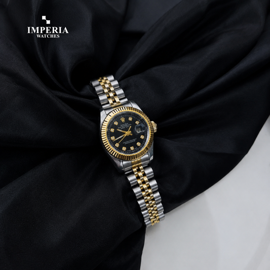 Imperia Rolex Royal Grace Women's Watch – Black Dial Two-Tone Luxury Edition