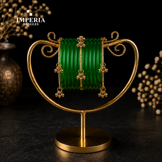 Jelly Glass Bangles with Gold Ghungroo | 9 Colors | Women's Traditional Set