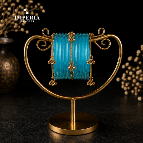 Jelly Glass Bangles with Gold Ghungroo | 9 Colors | Women's Traditional Set