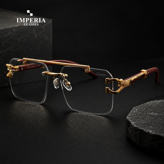 Gold Solar Cheetah photochromic rimless glasses with wooden temples in Pakistan