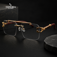 Gold Solar Cheetah photochromic rimless glasses with wooden temples in Pakistan