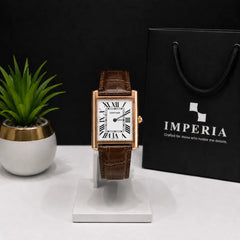 Cartier Tank-Style Old Money Watch - Luxury Elegant Timepiece with Sapphire Crystal & Leather Strap | Pakistan