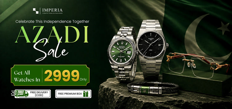 Imperia Independence Day Sale in Pakistan featuring premium watches at Rs. 2999, with free delivery and stylish luxury watches