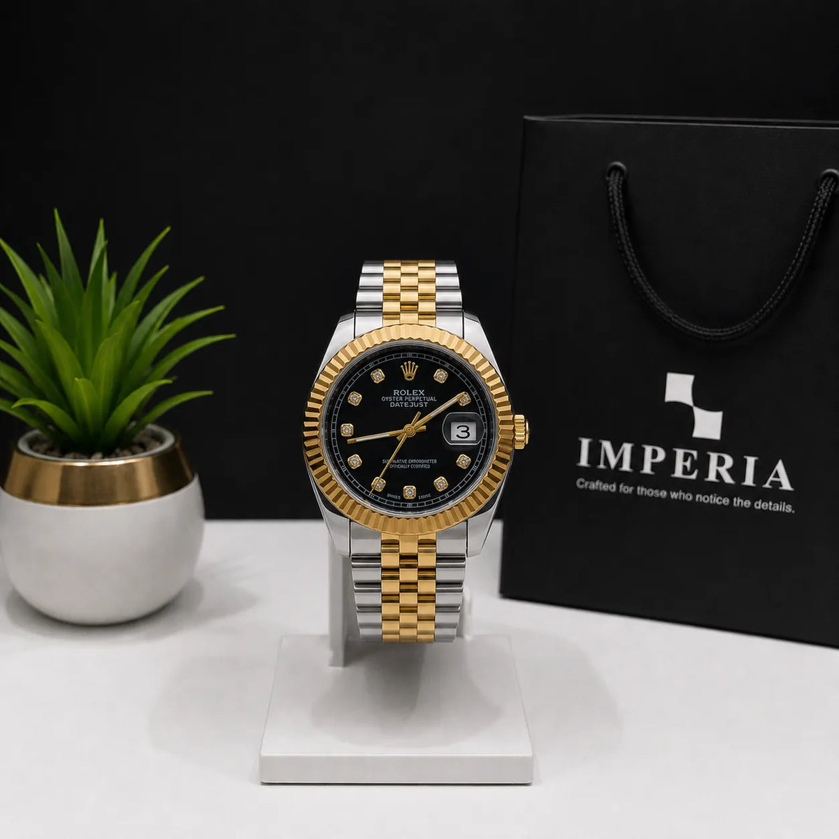 Premium Rolex Datejust-Style Two-Tone Watch - Luxury Men's Wristwatch with Date Window | Pakistan's Best Branded Timepiece