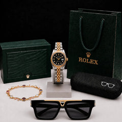 Rolex Women's Luxury Bundle - Datejust Two-Tone Watch, LV Sunglasses & Tulip Bracelet | Pakistan
